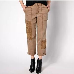 LOGO Denim by Lori Goldstein Boho Boyfriend Eyelet Patchwork Brown Petite Jeans